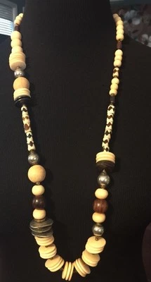 CHICO'S 签名 ~ 米色/银色/黑色/棕色 多尺寸/形状珠项链 ~ 全新带标签 — 第 1/2 张图片