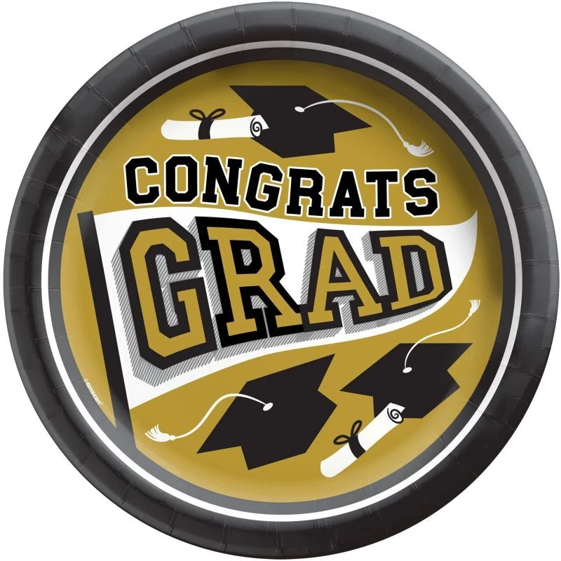 Столовая посуда Graduation True to Your School Gold 8,5 дюйма тарелки бумага 20 штук в упаковке - Изображение 1 из 1
