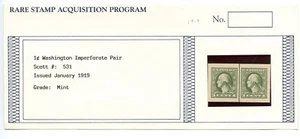 1919 1 Cent Washington Mint Scott # 531 Pair Lined Stamps Imperf NH OG AA0795 - Picture 1 of 2