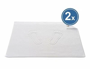 2 x Badematte Duschvorleger 50x70 weiß 100% Baumwolle Muster mit Fußabdruck - Bild 1 von 9