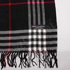 Men's 100% Cashmere Scarf Black Camel Big Plaid Stripe Design Soft