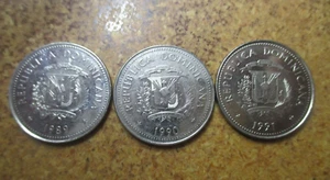 1989-1991 SET DOMINICAN REPUBLIC 25 CENTAVOS OX & CART WORLD COIN XF-AU DETAIL - Picture 1 of 5