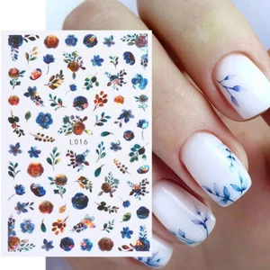 Nail Autumn Flowers Stickers Hologram Blue Orange Shiny Manicure Art Tool Decals - Picture 1 of 5
