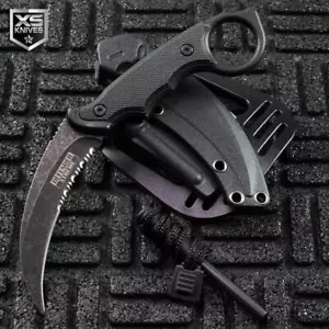 8" KARAMBIT Tactical STONEWASHED Fixed Blade Knife HAWKBILL CLAW Fire Starter - Picture 1 of 5