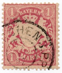 1911 - Germania Antichi Stati (Baviera) - Stemma in rilievo, 1 m. malva usato - Picture 1 of 1