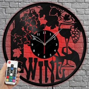 LED Vinyl Uhr Wein LED Licht Vinyl Schallplatte Wanduhr Wohndeko 1840 - Bild 1 von 11