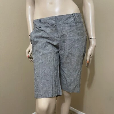 Pantalones Cortos Mujer Gris Cuadros Lino Algodón Bolsillos Ajustados Lazos Talla S Foto 1 de 4