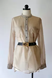 Blusa túnica mujer ZOA gris claro plateada metálica a rayas seda transparente M - Imagen 1 de 23