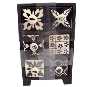 Ceramic Drawers Wood Chest Jewelry Apothecary Storage Trinket Black White READ - Picture 1 of 10