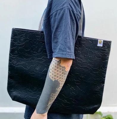 BAPE Camo Embossed Leather Tote Bag Black 2016 Gift – A Bathing Ape - Image 1 of 4