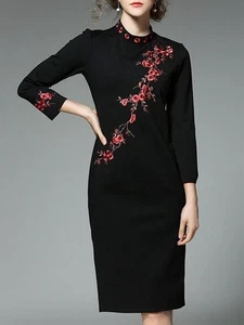 Stylewe Vintage Elegant Black Dress With Red Floral Embroidery Size M - Picture 1 of 14