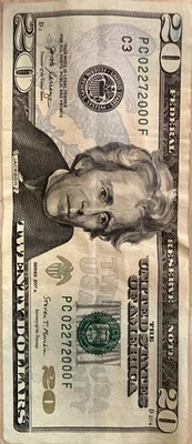 $20 Dollar Bill BIRTHDAY Note February 27, 2000 or Anniversary Note - Image 1 of 2