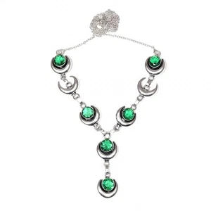 Emerald Quartz Gemstone Handmade Ethnic Jewelry Necklace Set 18-20'' - Picture 1 of 10