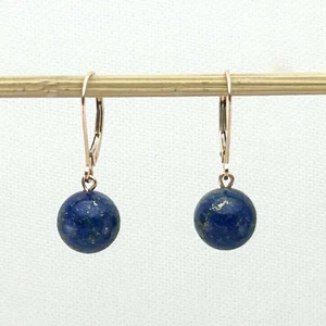 14kt Rose Solid Gold Leverback Blue Lapis Lazuli Bead Dangle Earrings - Picture 1 of 6
