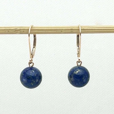 14kt Rose Solid Gold Leverback Blue Lapis Lazuli Bead Dangle Earrings - Image 1 of 4