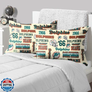 FOCO Miami Dolphins NFL Retro Standard 2 Pack Pillowcases - Picture 1 of 5
