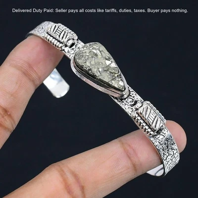 Thanks Giving Day Deal 925 Sterling Silver Natural Pyrite Druzy Sister Bangle - Image 1 of 4