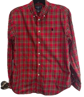 Ralph Lauren Boys Red Black Green Yellow Plaid Button Down Shirt Size L 14-16 - Image 1 of 4