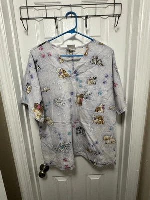 Scrub Top Dogs & Cats Print Pattern Measurement- 27” Pit To Pit, 18” Vertical  - Image 1 of 4