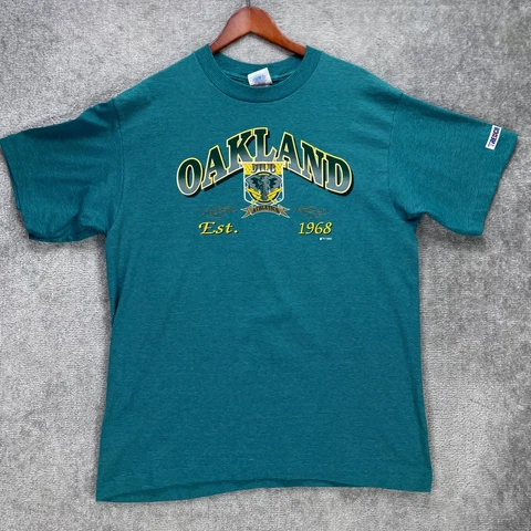 Oakland Athletics T-shirt Men's XL Short Sleeve Green Striped Vintage USA Made Cover
