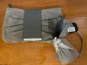 Ladies New Grey Dorothy Perkins Clutch bag & Fascinator Wedding Smart Outfit - Picture 1 of 2