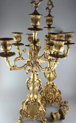 paire de chandeliers ancien en bronze donc un abîmé/ pair of bronze candlesticks - Photo 1/4