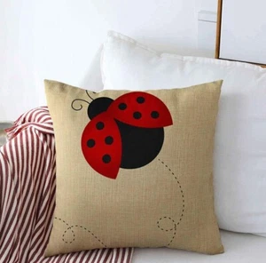 Taie d'oreiller en lin Lady Bug décoration maison de vacances 18x18 - Photo 1/2