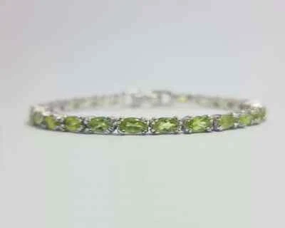 Natural Peridot Marquise Cut Gemstone 925 Sterling Silver Woman Tennis Bracelet - Image 1 of 4