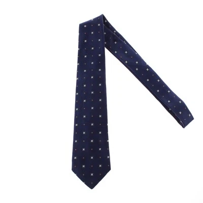 Kiton NWOT 100% Silk Seven Fold Neck Tie in Navy with Orangey Brown/White Shapes Foto 1 de 4