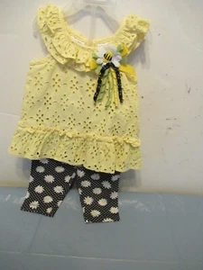 P43 Girls size 18 Months Blue Beri Boulevard 2 Piece Set Yellow Lined Top Outfit - Picture 1 of 11