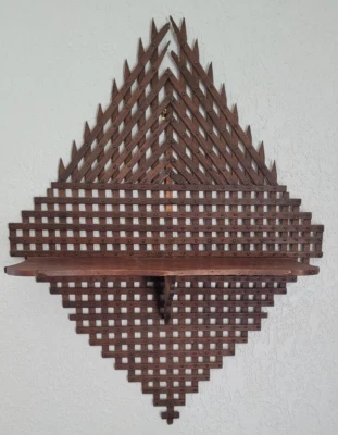 Antique Primitive Folk Art Wall Shelf, Cross Hatch Pattern - Image 1 of 4