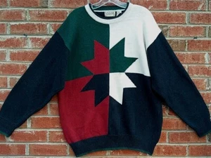 Vtg 1990's Cotton Traders Mens Color Burst Design Knit Sweater Multi Color Sz L - Picture 1 of 8
