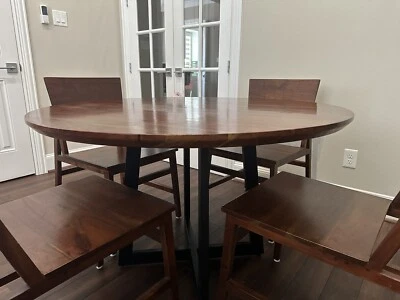 Wooden Dining / Kitchen table (round)  with Four chairs. Acacia Wood - Image 1 of 4