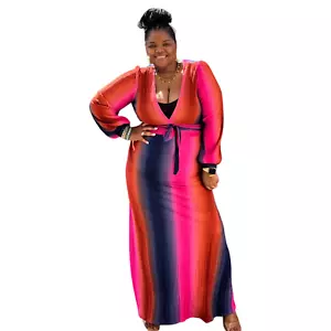 Women's Plus Size Gradient Stripe 2 Piece Maxi Skirt Set - Picture 1 of 7