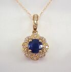 2.30Ct Round Cut Simulated Blue Sapphire Pendant Chain In 14k Yellow Gold Plated