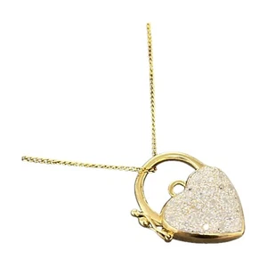 9ct 9K Yellow Gold Diamond Heart Padlock Clasp Findings 17mm 4.7 Grams. New - Picture 1 of 9