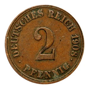 1908A Germany Empire 2 Pfennig Coin, km16 - Beautiful Coin ๐ฉ๐ช Free Shipping! - Picture 1 of 2