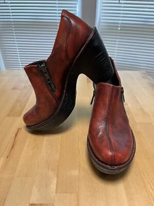 Born Shoes Women Size 7.5 Chunky 3.5” Heel Ox blood Red Leather EU 38.5 Nice!!! - Picture 1 of 18