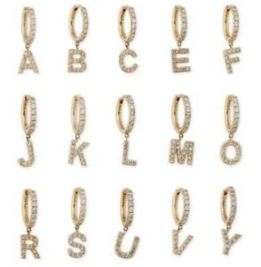 Pendiente con nombre inicial oro macizo 14K diamante aro pendiente joyería de verano. - Imagen 1 de 24