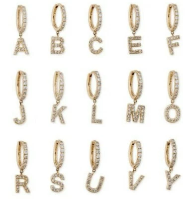 Pendiente con nombre inicial de oro macizo de 14K con aro de diamantes joyería de verano. Foto 1 de 4