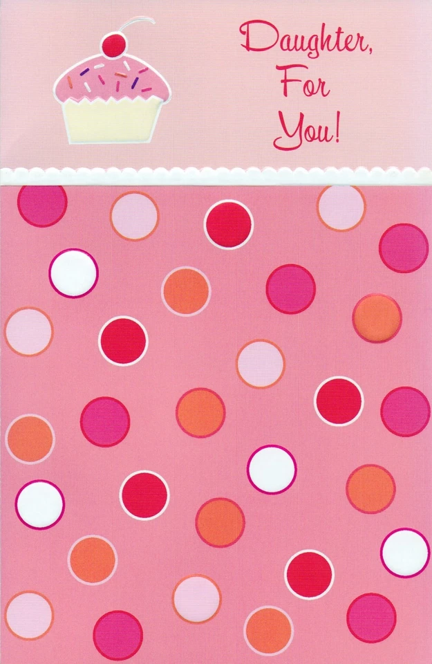 Милая открытка на день рождения для дочери, розовый горошек кекс — галантные поздравления + конверт - Изображение 1 из 4