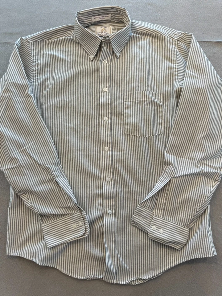 Camisa John Henry Abotonada Para Hombre 34/35 Ajuste Regular Gris Rayas Cuello 16.5" Foto 1 de 4