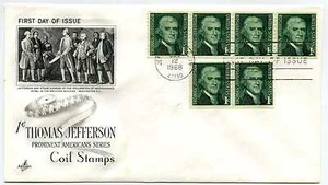 1299 1c Thomas Jefferson bobina sin dirección ArtCraft, FDC - Imagen 1 de 1