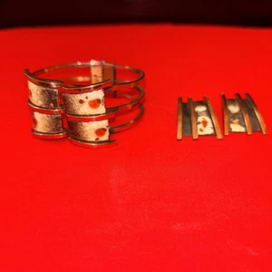 Matisse Renoir Bracelet & Earring Blue Set Clamper Leaf Cuff Vintage MCM VFG - Picture 1 of 4