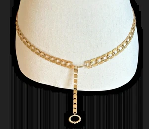 Vintage Chain Belt Gold Tone Rectangle Textured Links Size 38" Mid Century Mod - Picture 1 of 10