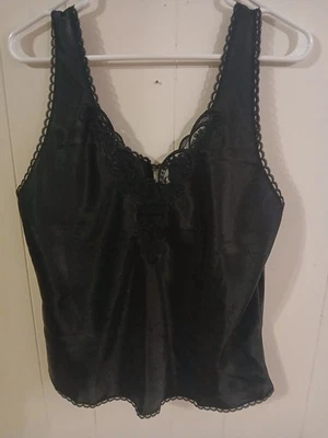  Lencería camisola negra vintage Top encaje ribete caprichoso Y2K grunge Foto 1 de 4