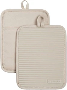 KitchenAid Ribbed Soft Silicone Pot Holder 2-Pack Set, Milkshake Tan, 7"x9" - Picture 1 of 3