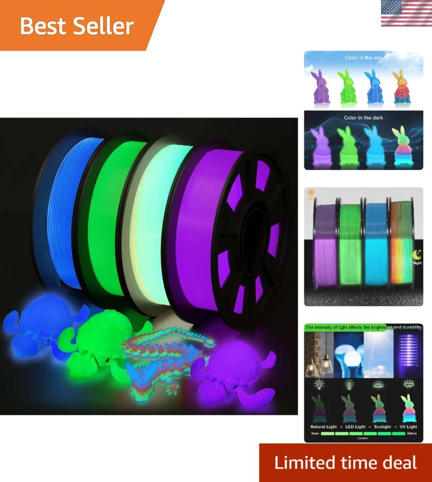 Paquete de 4 filamentos para impresora 3D que brillan en la oscuridad multicolor PLA 1,75 mm Foto 1 de 4