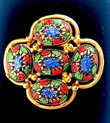 Broche floral estilo mosaico esmalte tono dorado vintage Sarah Coventry 1,8"x1,6" Foto 1 de 3