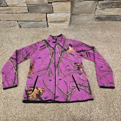 Jaqueta de lã Mossy Oak S roxa camuflagem zíper completo jaqueta de pescoço simulada casual - Imagem 1 de 4